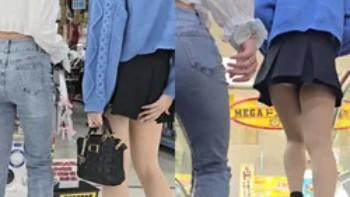 MEGAドンキで逆さどりされた女子！見せパンからはみ出た生パンツを盗撮される