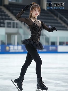 【スケート】白いリンクに美しく映える黒タイツや黒パンストを履いたアイススケート女子の三次風画像【AI画像】