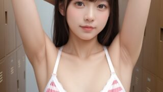 【AI腋毛画像】ピンクのブラジャーがかわいいAI美女の腋毛