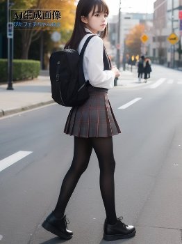 【黒ストJK】街行く黒タイツ女子校生を撮影した街撮り三次風画像 part1【AI画像】