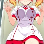 【エロ画像】ピンクグラデーションツインテー×ガラスおっぱい押し付け_AI_アニメエロ画像