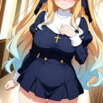 【エロ画像】ピンクグラデセミロング巨乳×ニーソ・絶対領域_AI_アニメエロ画像