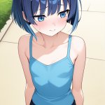 【エロ画像】青髪外ハネボブ細身×貧乳・微乳_AI_アニメエロ画像