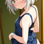 【エロ画像】グレー髪ショート巨乳×バック・後背位_AI_アニメエロ画像