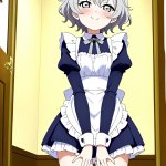 【エロ画像】銀髪くせ毛ショートむっちり×メイド服_AI_アニメエロ画像