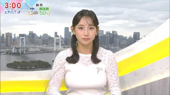 石渡花菜アナ　巨乳くっきりシースルー！！