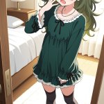 【エロ画像】緑髪ツーブロック貧乳×寝起き・パジャマ_AI_アニメエロ画像