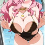 【エロ画像】ピンクグラデーションロング巨乳×ガラスおっぱい押し付け_AI_アニメエロ画像