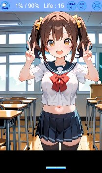 ダブルピースをするセーラー服女子の脱衣ブロック崩しゲーム