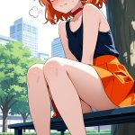 【エロ画像】オレンジサイドテールグラマラス×野外露出_AI_アニメエロ画像