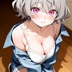 【エロ画像】グレー髪くせ毛ショート小柄貧乳×パイズリ_AI_アニメエロ画像