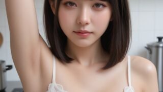 【AI腋フェチ画像】台所でAI美女のおっぱいと腋を見たい