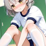 【エロ画像】グレー髪ハーフアップロリ体型×体操服・ブルマ_AI_アニメエロ画像