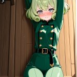 【エロ画像】緑髪ポニーテール貧乳×縛り・拘束_AI_アニメエロ画像