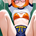【エロ画像】オレンジ髪外ハネ巨乳×体操服・ブルマ_AI_アニメエロ画像