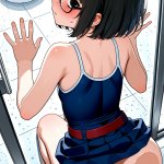 【エロ画像】ピンク髪ショートむっちり×ガラスお尻押し付け_AI_アニメエロ画像