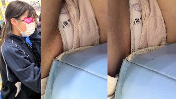 【eros2927座りパンチラ】おマ●コがギリギリ隠れている状態の白地の柄Pを椅子に座った状態で真下から撮られるショーパン女子