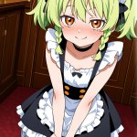 【エロ画像】ライム色ツインおさげロリ体型×メイド服_AI_アニメエロ画像