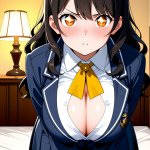 【エロ画像】黒青グラデーションウェーブロン×パイズリ_AI_アニメエロ画像