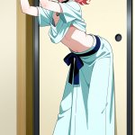 【エロ画像】桜色ポニーテール長身貧乳×貧乳・微乳_AI_アニメエロ画像