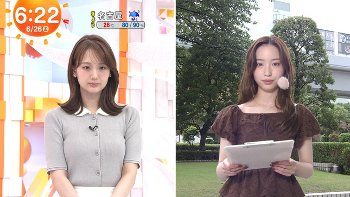 井上清華アナ　ピチピチニットで胸がくっきり、乗せ乳！！