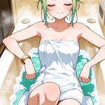 【エロ画像】ライム色お団子ヘアスレンダー×お風呂・入浴_AI_アニメエロ画像
