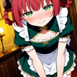 【エロ画像】赤髪ツインおさげ貧乳小柄×メイド服_AI_アニメエロ画像