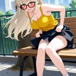【エロ画像】プラチナブロンドセミロング巨乳×野外露出_AI_アニメエロ画像