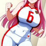【エロ画像】金ピンクグラデーション腰ロング×巨乳・爆乳_AI_アニメエロ画像
