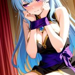 【エロ画像】青髪サイドテール巨乳スレンダー×手縛り・拘束_AI_アニメエロ画像