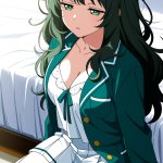 【エロ画像】黒青グラデーションセミロンググ×寝起き・パジャマ_AI_アニメエロ画像