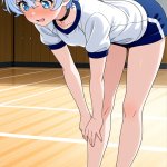 【エロ画像】白髪くせ毛ショート巨乳スポーテ×体操服・ブルマ_AI_アニメエロ画像