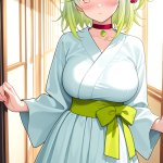 【エロ画像】ライム色ハーフアップ巨乳×ニーソ・絶対領域_AI_アニメエロ画像