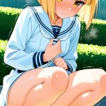 【エロ画像】金髪外ハネボブ貧乳小柄×おしっこ・放尿_AI_アニメエロ画像
