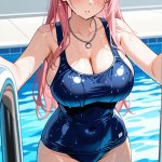 【エロ画像】ピンク髪ロンググラマラス×スクール水着_AI_アニメエロ画像