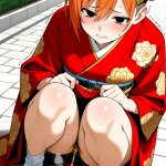 【エロ画像】オレンジ髪刈り上げショート細身×おしっこ・放尿_AI_アニメエロ画像