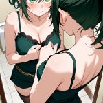 【エロ画像】茶髪ハイポニーテール巨乳×鏡越し_AI_アニメエロ画像