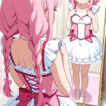【エロ画像】桜色ツインおさげ貧乳小柄×鏡越し_AI_アニメエロ画像