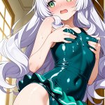 【エロ画像】マゼンタセミロング貧乳長身×母乳・ミルク_AI_アニメエロ画像