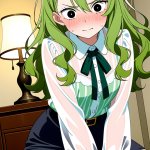 【エロ画像】緑髪ウェーブロング背高スレンダ×手縛り・拘束_AI_アニメエロ画像