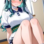 【エロ画像】水色髪ハーフアップ巨乳×体操服・ブルマ_AI_アニメエロ画像