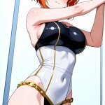 【エロ画像】オレンジ髪刈り上げ小柄貧乳×巨乳・爆乳_AI_アニメエロ画像