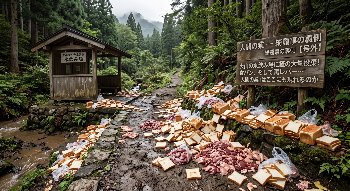 人間の業 ― 綺麗事の裏側 【号外】大山の水飲み場に謎の大量投棄！食パン、そして鶏レバー…「人間の業」はここにも現れるのか