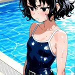 【エロ画像】マゼンタ髪くせ毛ショート貧乳小×スクール水着_AI_アニメエロ画像