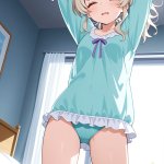 【エロ画像】プラチナポニーテール貧乳長身×寝起き・パジャマ_AI_アニメエロ画像