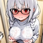 【エロ画像】白髪三つ編み小柄貧乳×授乳・母乳_AI_アニメエロ画像