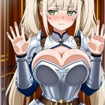 【エロ画像】プラチナツインテールグラマラス×ガラスおっぱい押し付け_AI_アニメエロ画像