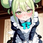 【エロ画像】ライム色お団子むっちり小柄×メイド服_AI_アニメエロ画像