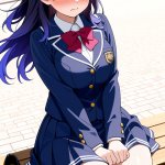 【エロ画像】黒青グラデーションハーフアップ×野外露出_AI_アニメエロ画像