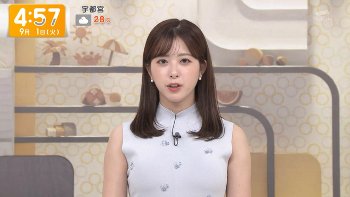 田原萌々アナ　ピチピチのノースリで胸がくっきり！！【GIF動画あり】